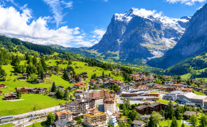 Grindelwald village surrounded by the Swiss Alps