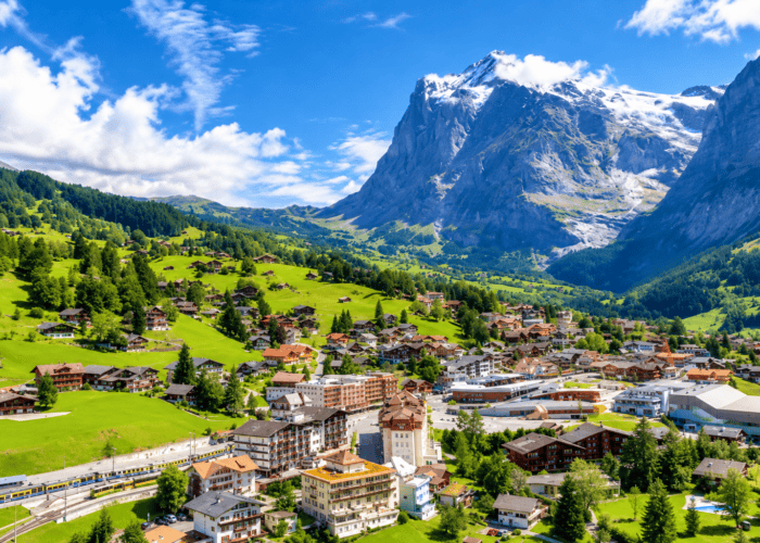 Grindelwald village surrounded by the Swiss Alps