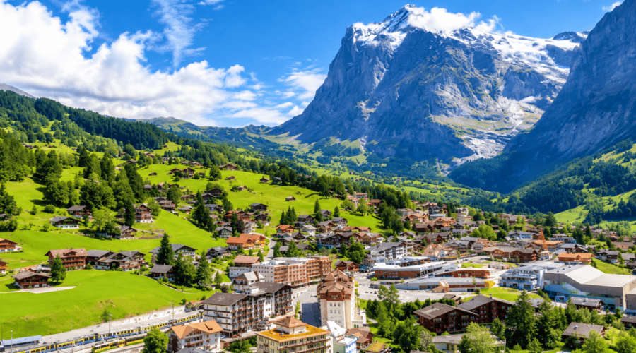 Grindelwald village surrounded by the Swiss Alps